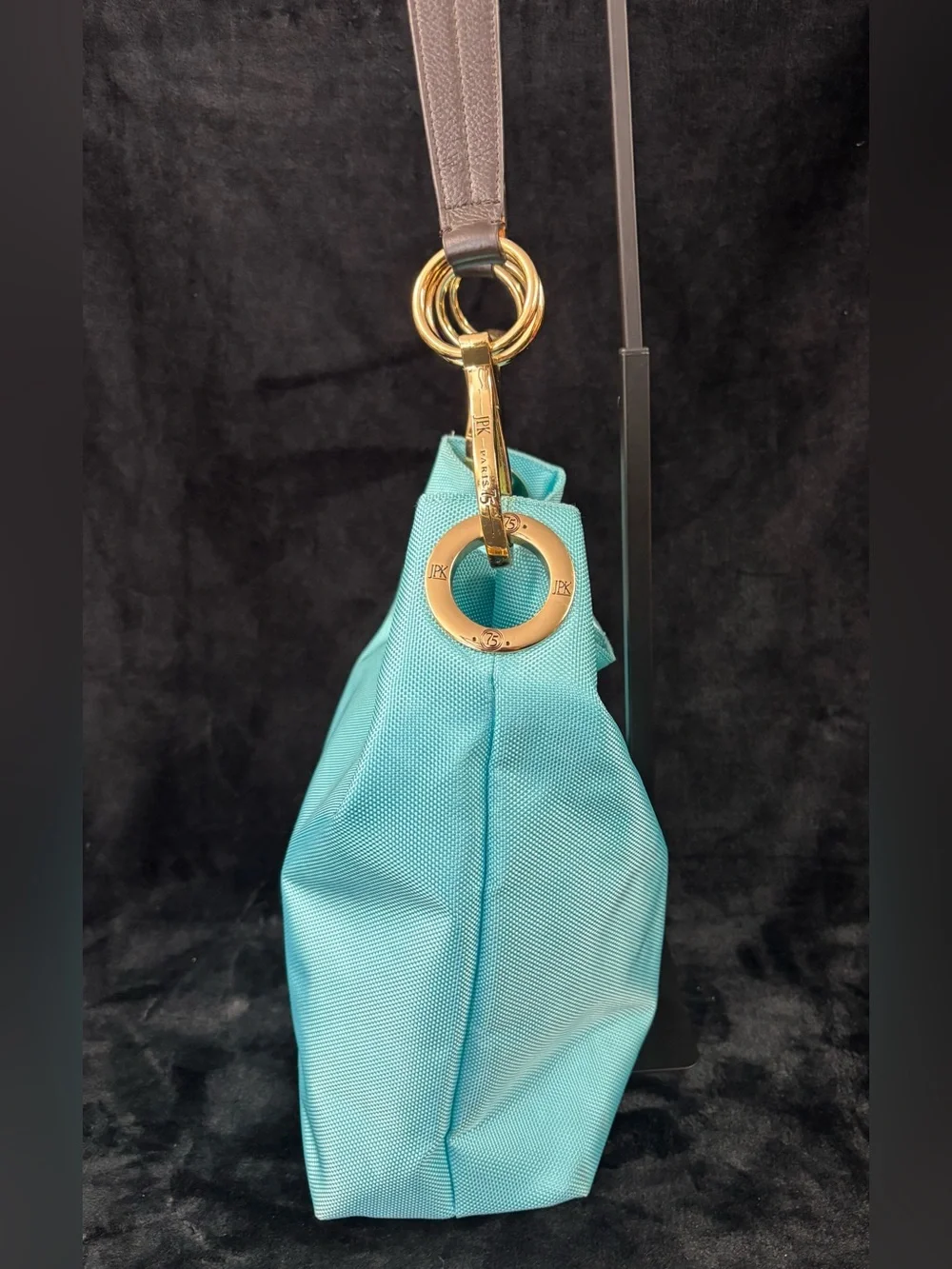 JPK Paris 75 Turquoise Nylon Hobo Bag Gold Hardware Y2K